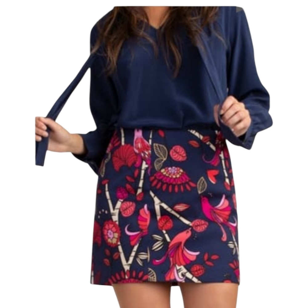 Trina Turk Birds & Blooms A-Line Mini Skirt  Navy/Pink‎ Size 2